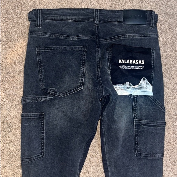 Valabasas Alpha Stacked Flare Bootcut Cargo Utility Distressed Jean Black 30 - Picture 6 of 8